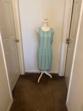 Jude Connally Sleeveless Teal Chevron Midi Dress